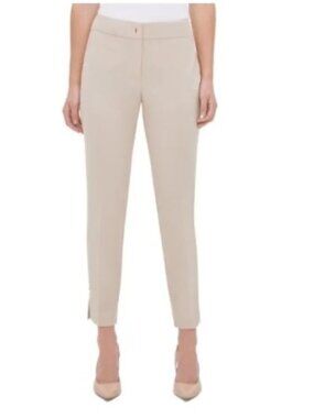 Calvin Klein Tan Slim Fit Ankle Dress Pants with Metal Bar Detail Size 10 Office